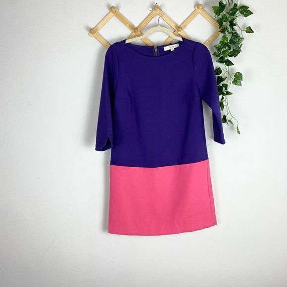 LOFT | Purple Pink Color Block Shift Dress Pink Purple Size 0 GUC T626 - Picture 2 of 6